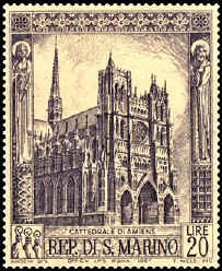 San Marino 1967. Gothic Art. Stamp #1 in a set of three. Cathedral of Amiens (France). 
