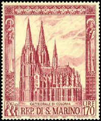 San Marino 1967. Gothic Art. Stamp #5 in a set of three. Cathedral of Cologne (Germany). 